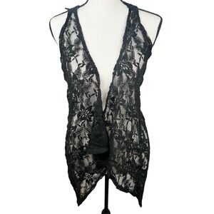 Daytrip Black Lace Crochet Vest Cardigan Kimono Boho Festival Size Small